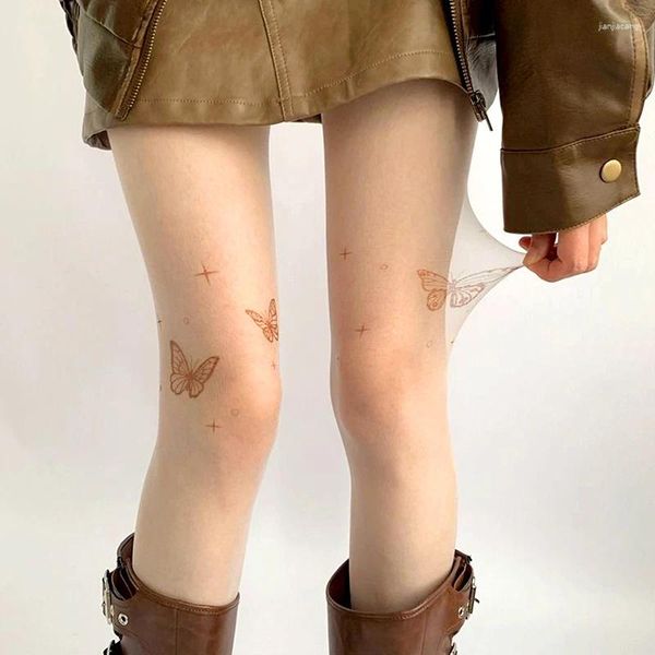 Donne calze JK Lolita Girls pieghevoli collant tatuaggi tatuaggi y2k alti calze per coscia per calze ultra-sottili sexy