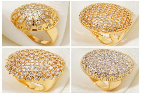 Anelli a grappolo Big Round Design Zirconia Anello Zirconia Gold per la festa di nozze di lusso per donne in stile medio Oriente Dubai Gioielli Drop14684594