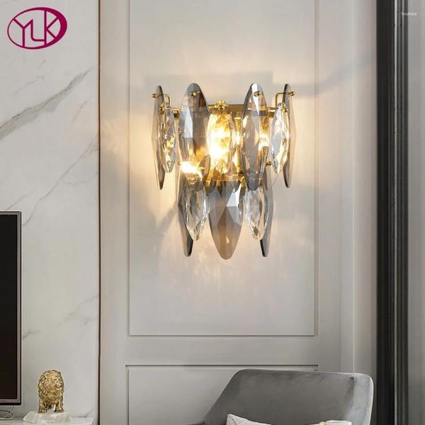 Duvar lambası Modern Lüks LED Gri Dumanlı Kristal Oturma Odası Koridoru İç Mekan Ev Dekoru Yatak Odası Sconce Başucu Işıkları