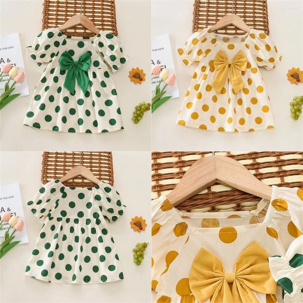 Mädchenkleider Baby Sommer Baumwollpunkt Druck Bow Kurzärmelde Kleid Mode koreanische Version Strand Strand