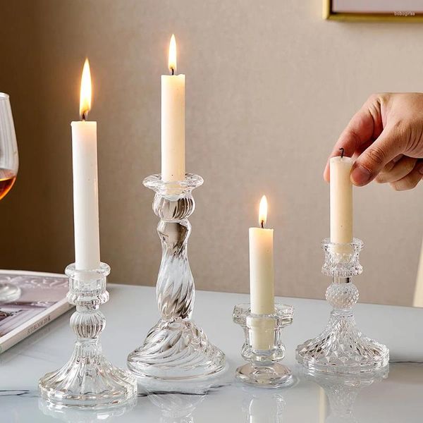 Titulares de vela Titular de vidro Nórdicos Românticos Candelabras Tabel de jantar Centerpieces Acessórios Decoração transparente de castiça