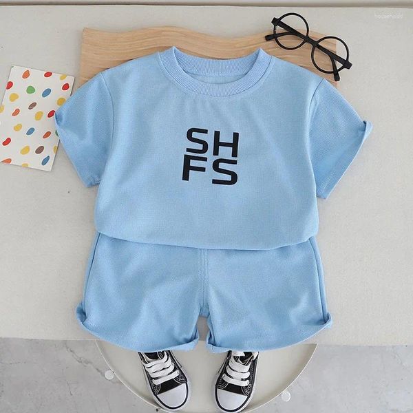 Kleidungssets 2024 Designer Baby Jungen 18 Monate alte Sommerkleidung für Kinder Feste Farbbrief Kurzarm T-Shirts Shorts Jungen Outfits Set Set