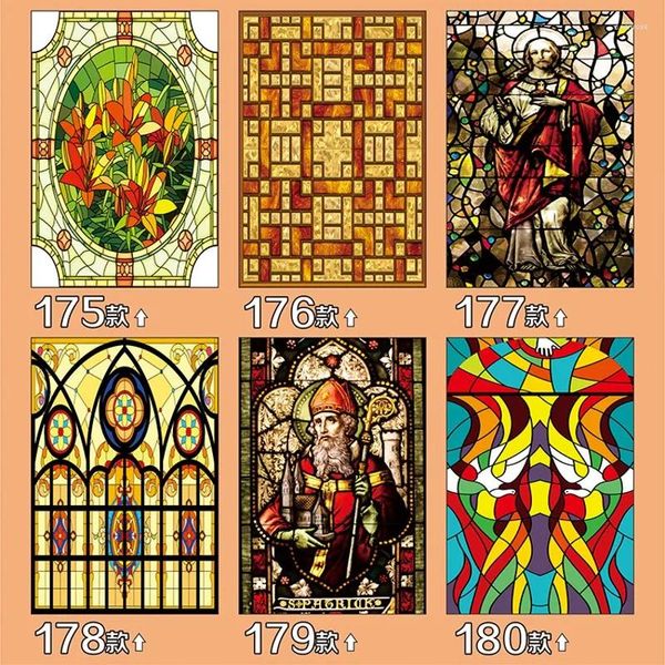 Adesivi per finestre a dimensioni personalizzate decorative vetrate vetrate motivi statici aderenti di pittura della chiesa vintage glassata 40cmx60cm