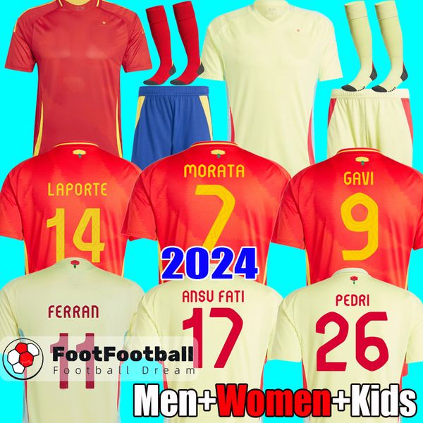 S-4xl 24 25 Fãs de Jerseys de Jerseys de Futebol Espanha Asensio Morata Gavi Camisas de Futebol 2025 Espana Camiseta de Futbol Ferran Gaya Homens Crianças Sergio Espanha Ansu Fati Kits