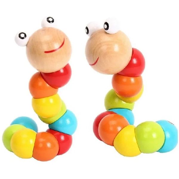 Worm Twist Puppet cognição divertida brinquedos educacionais de forma mutável bloqueios de madeira crianças crianças coloridas brinquedo 240509