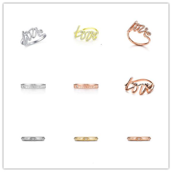 Moda Jewelry Brand Designer Ring: Série T largura, estreita, amor com diamante estilo minimalista clássico, feminino, anel de charme neutro, melhor presente de férias