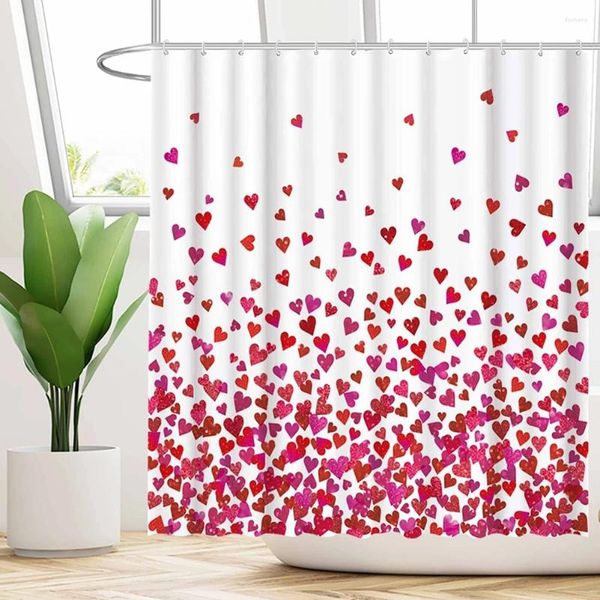 Duschvorhänge rosa Vorhang 71WX71H Herztuch Stoff wasserdichtes Badezimmer Badebildschirm Valentinstag Home Decor mit 12 pcs Haken