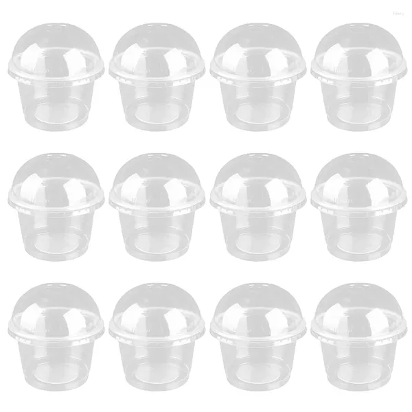 Coppe usa e getta cannucce da 20 pezzi da 250 ml di tazza di insalata di plastica trasparente Ciotole da dessert in plastica contenitore con cupola/coperchi piatti per cupcake di gelato