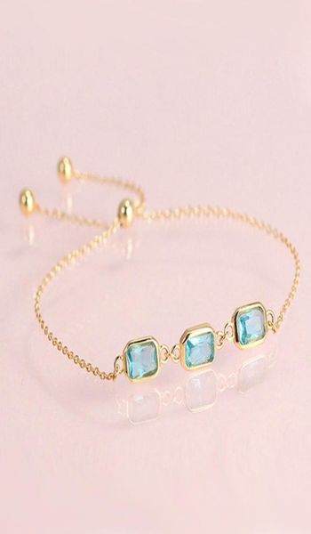 Hutang blu topaz CZ 925 Sterling Silver Link Braccialetti in oro giallo Colora gemma Bracciale regolabile per le donne 2751959