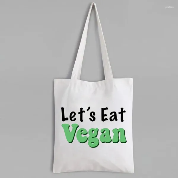 Einkaufstaschen essen Pflanzen nicht Tiere Tasche Tasche Leinwand Veganer Geschenk für Frauen wiederverwendbares Modebuch Cartoon