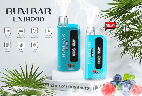 Barra de rum 18000 Pufos 0% 2% 3% 5% Pen Vape Pen 550MAH Battery21ml Dispositivo Preenchido Original Oils descartáveis Autorização Vape 17 Sabores