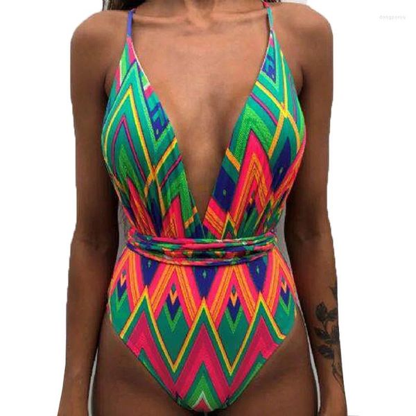 Costumi da bagno femminile floreale retrò femmina monofoglio costiera costume da bagno profonda v monokini trikinis bapak spiaggia indossare le ragazze stroj kapielowy