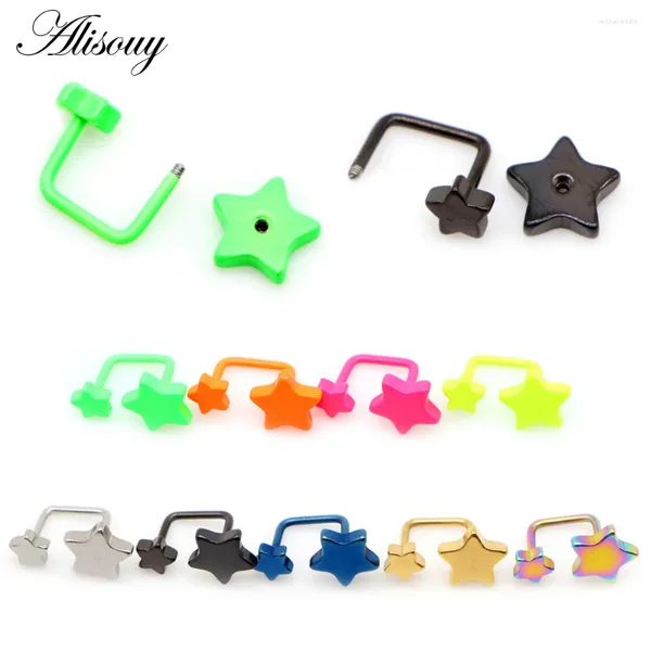 Orecchini per borchie Alisouy 2pcs Punk Candy Color Paint a forma di U a doppia stella in acciaio inossidabile Uomo da donna Ear Piercing Gioielli regalo