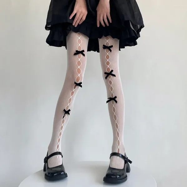 Женщины носки сладкие бахновые кружевные чулки девушки Lolita Velvet Bow Mesh Fishnet Shigh High Hollow Out JK Cantyhose