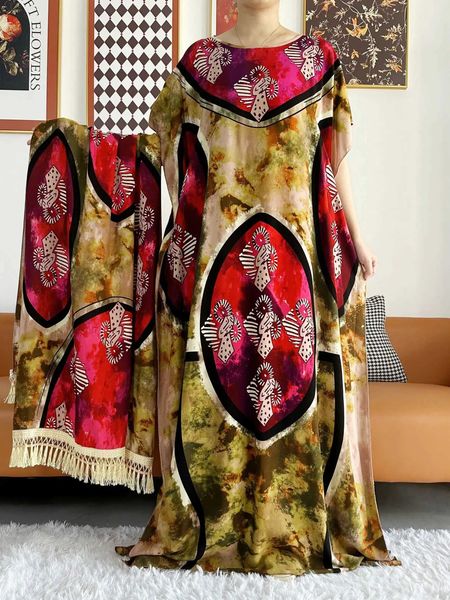 Этническая одежда 2023 Летняя африканская короткая SLVE 100% хлопчатобумажные платья с большим шарфом.