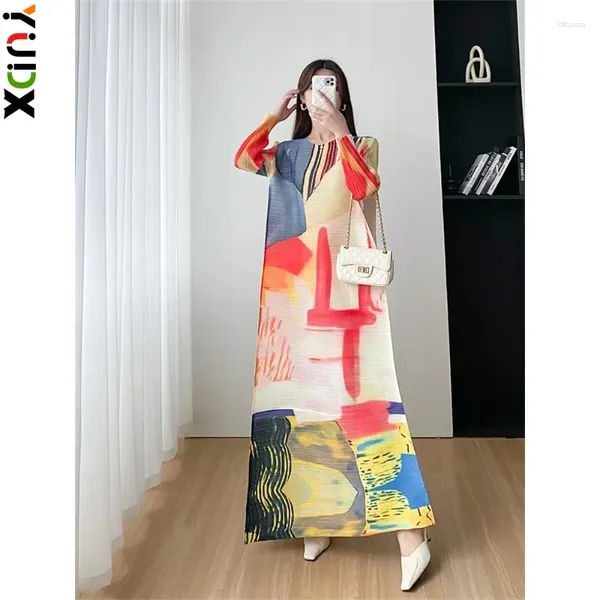 Vestidos casuais yudx miyake plissado feminino designer artístico estético MIDI MANAGEM LONGO LONO ELEGANT 2024