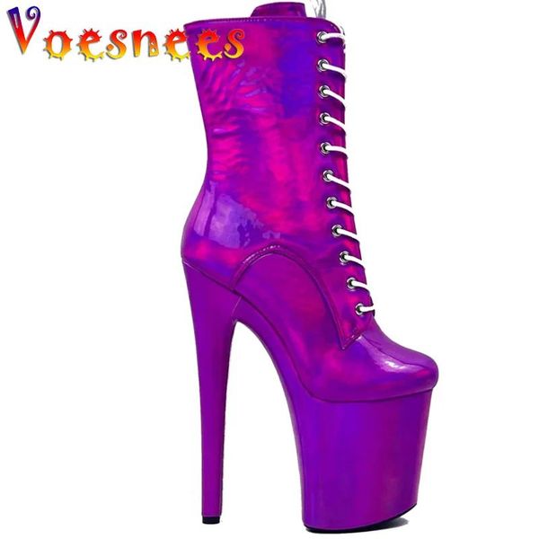 8 Zoll Pole Dance Frauen Schuhe Laser Schnürstiefel Petent Leder Sexy Heels Plattform Stiefel Reißverschluss High Heel Super Hot Style