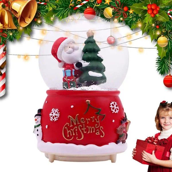 Estatuetas decorativas Globo de neve de água de Papai Noel Globo de neve com música Decorações de casas de Natal para mesa Mantel Bookshelf Desktop