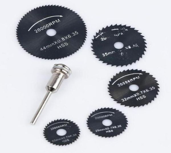 6pcSset para corte de corte de corte de corte de corte HSS Blades rotativos Discos de corte de ferramentas Mandrel Corteff Mini SAW Circular Blade Whole6146393