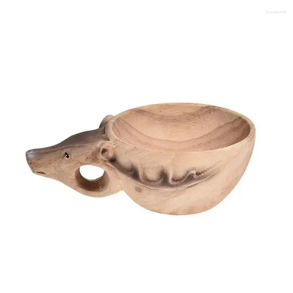 Tassen nordisch kreativ tragbarer Kuksa Gummi Holzwasser Tasse Hand geschnitzt Tierkopfsaft Milk Tee Kaffee trinken