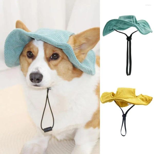 Vestuário para cães 1pc chapéu de sol, proteção ajustável Cosplay animal de estimação com orifícios de orelha Visor Corduroy Cap para cães de gatos