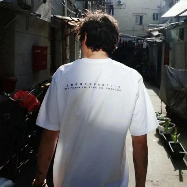T-shirt maschile casual estate casual shanghai stampa o scollo sciolto tops skateboard skateboard hiphop top top eu size