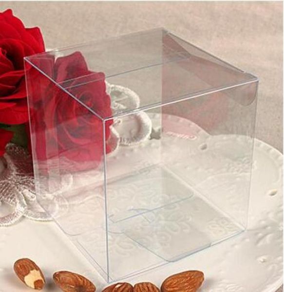 50pcs Clear Gift Wrap Sarg PVC Storage Boxes Geburtstag Babyparty Hochzeitsfürfe Holder 8cm Candy Cake Case6049758