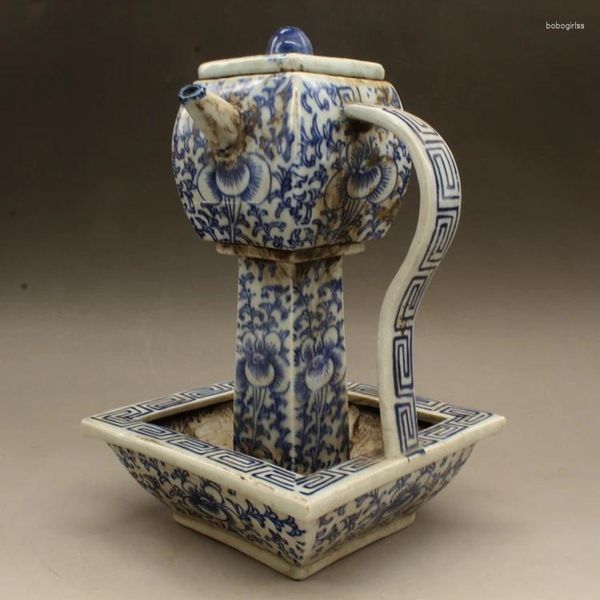 Vasos antigos qing guangxu azul e branco emaranhado lotus lantern lantern porcelain decoração coleção