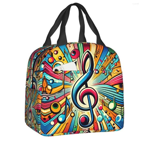 Aufbewahrungstaschen farbenfrohe Musik Musical Note Lunchbeutel Männer Frauen warme kühlere isolierte Behälter Box für Kinderschule Picknick -Essen Tasche