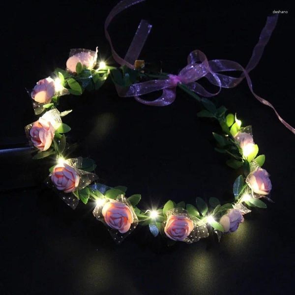 Decoração de festa 1pcs Mulheres menina Princesa Crown Flor Flor Head Band Led Light Up Garland Garland Cosplay Birthday Figurin