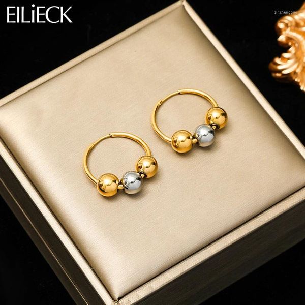 Серьги обруча eiLieck 316L из нержавеющей стали золотые шарики шарики для женской девушки тренд ушной пряжка водонепроницаемые украшения