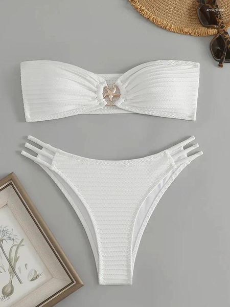 Medom Swimwear 2024 Sexy, sem alças de cor listrada de biquíni listrada, maiô para mulheres