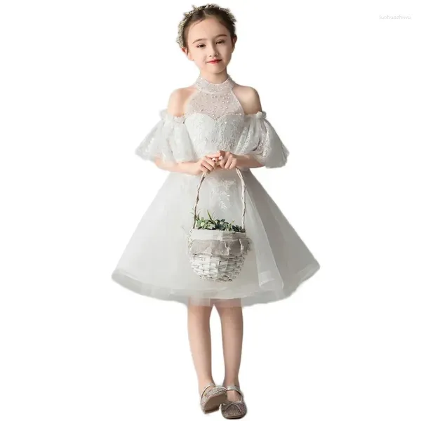 Девушка платья 2024 Spring Fashion Kids Walk Show Performance White Evening Flower Boy День рождения