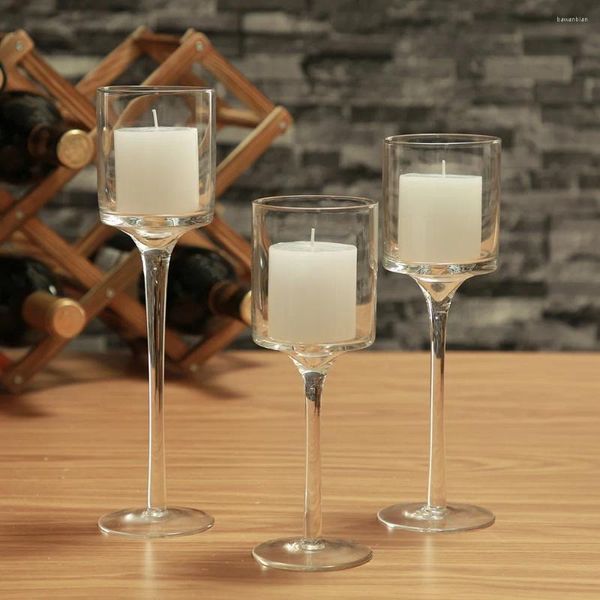 Candele 3pcs Glass Stand Colum Porta di cristallo moderno per centrotavola per matrimoni Candestick Candelabra Bowl