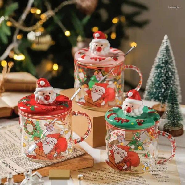 Taglie di cartone animato di Natale in vetro con coperchio Ceramica Cupi d'acqua Snowman Tree