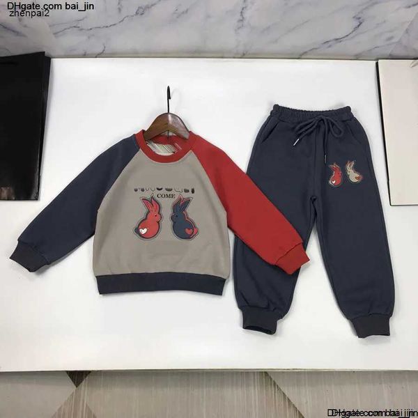 Требовые костюмы Baby Luxury осенние наборы Детский костюм размер 90-170 см 2pcs Письма с рисунком кролика Печатный дизайн панели круглый шейный свитер и брюки CHG2401199-12