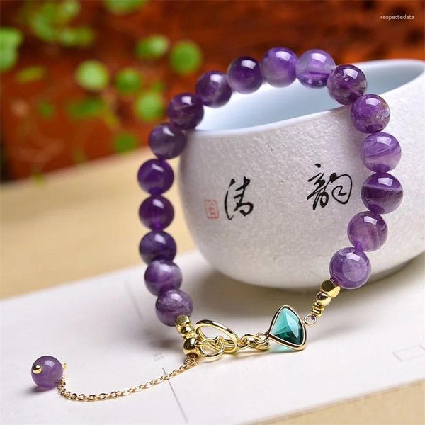 Braccialetti Link 8mm Dream naturale Ametista Bracciale Donne Purple Crystal Energy Reiki Healing Bangle Gioielli Gift 1PCS