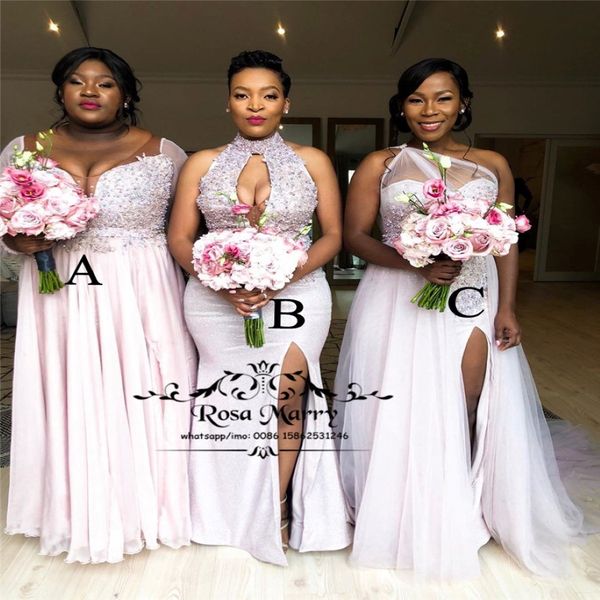 2020 NOVO TAMANHO PLUSS Tamanho Africano Damas de honra Vestidos de estilo misto de lantejoulas Country Beach Nigeria Bellanaija Maid of Honors Vestidos de baile 210V