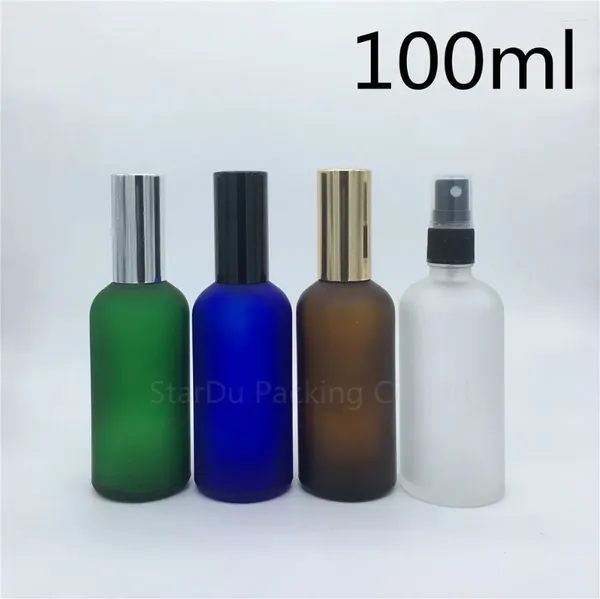 Бутылки для хранения бутылки для прохождения 100 мл янтарного синего зеленого прозрачного матового стекла с аэрозольным для опрыскивателя 100 куб.