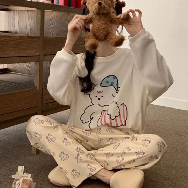 Set di pigiami per abiti da casa per donne 2024 estate giappone y2k cartone animato cani da casa raso ragazza kawaii simpatico abbigliamento da sonno sciolto top e pantaloncini