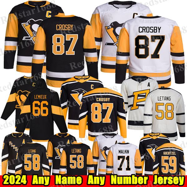#87 Sidney Crosby Pittsburgh Jersey de hóquei #58 Kris Letang Erik Karlsson Reilly Smith Evgeni Malkin Tristan Jarry Jake Guentzel Rickard Rakell Penguins Jerseys