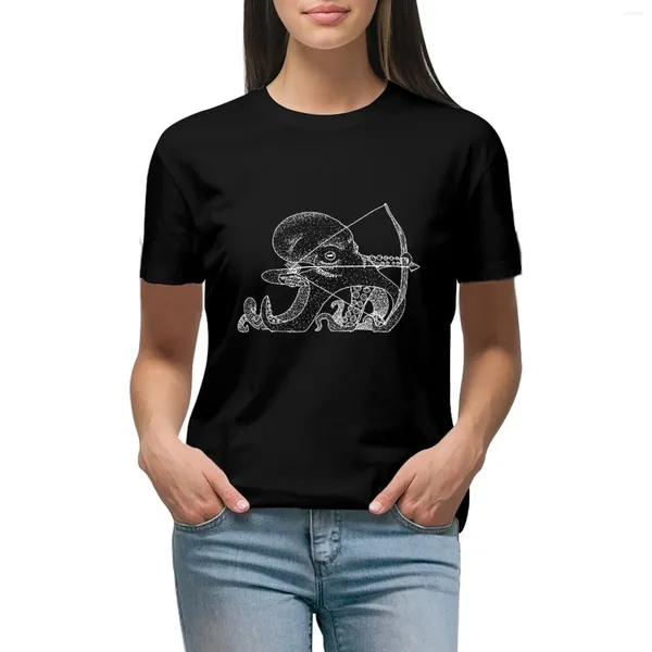 Polos femininos Octopus Archer-Fiting Line Art T-shirt Roupas estéticas Tops de camisetas fofas para mulheres