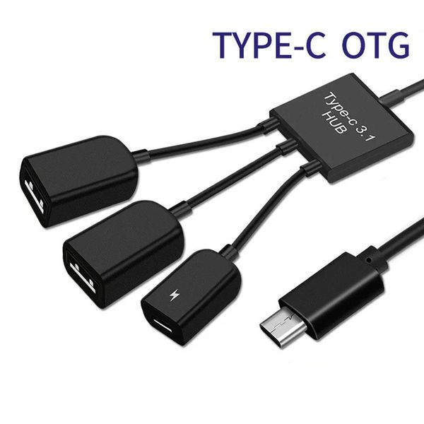 Der neueste 3 -in -1 -Micro -USB -Typ -C -Hub -Mann zum weiblichen Doppel -USB 2.0 -Host -OTG -Adapterkabel für Smartphone Computer Tablet 3 Port