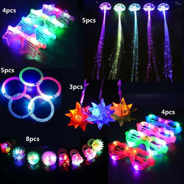 Pacote de decoração de festa iluminação de brinquedo Favor de aniversário Acessórios LED Acessórios brilho Anel de anel de braceletes de óculos Bar Halloween de casamento de Natal