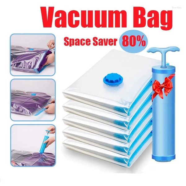 Bolsas de armazenamento Bolsa de vácuo Space reutilizável Salvamento de compressão Vacum Vacum Home Travel Organizer com bomba grátis para armazenar roupas