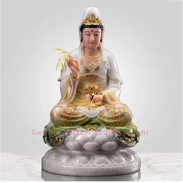 Estatuetas decorativas adoração de alta qualidade de deusa jade guan yin avalokitesvara buddha estátua Ásia Proteção segura prosperidade 30cm grande