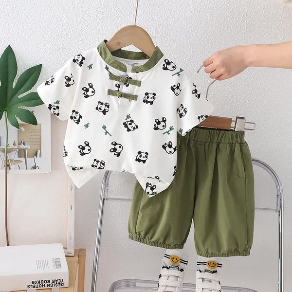 Set di abbigliamento Summer Baby Boy Codice per neonati 2024 in stile cinese T-shirt a manica corta stampata completa e pantaloncini da 2 pezzi da ragazzi