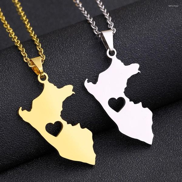 Colares pendentes Peru Mapa Colar de coração Aço inoxidável para homens homens Gold Silver Color Charm Fashion Cheker Jewelry Gift