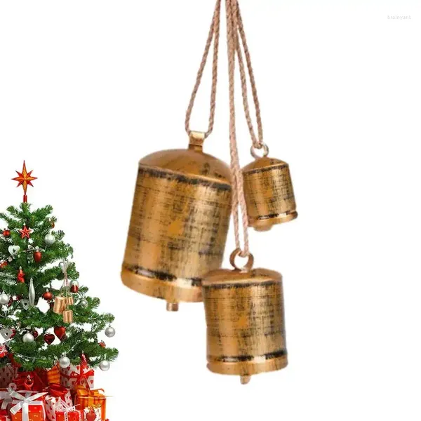 Dekorative Figuren 3pcs Kuhglocken Vintage Weihnachtsland Landschaft Harmonie Block Big Metal Handmade Baumdekoration