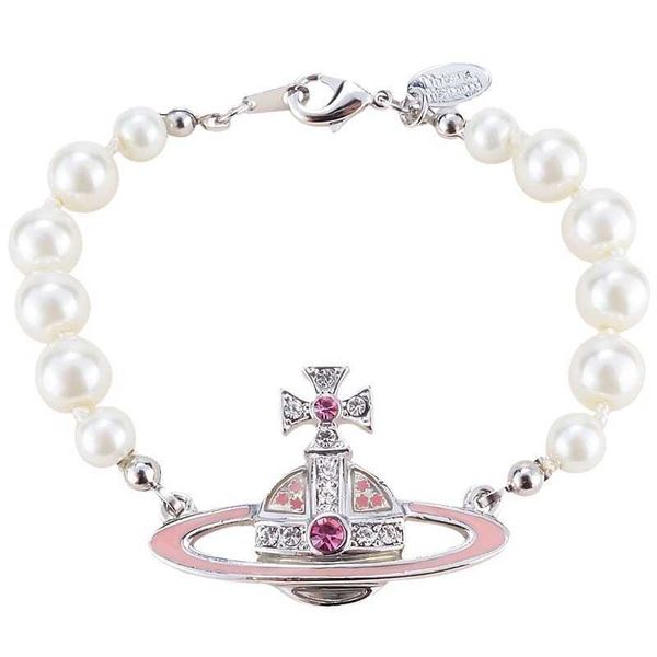 Bracciale perle laccato Westwood selezionato femmina con diamanti smalto rosa Saturno unghie